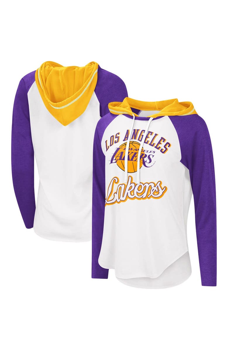 G-III 4HER BY CARL BANKS Women's G-III 4Her by Carl Banks White Los Angeles Lakers MVP Raglan Hoodie Long Sleeve T-Shirt, Alternate, color, White