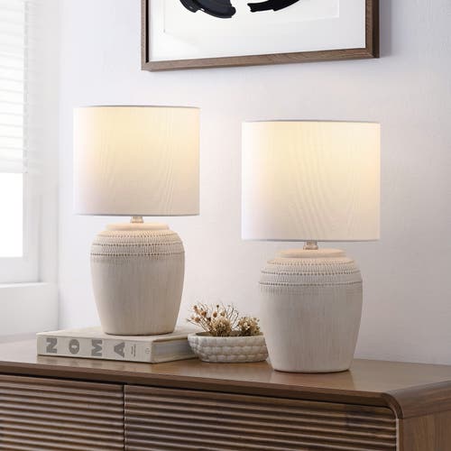 Jonathan Y Hugo 16.75" Traditional Rustic Reeded Ceramic Vase Led Table Lamp In Gray