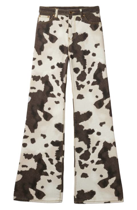 Kids' Cow Print Wide Leg Jeans