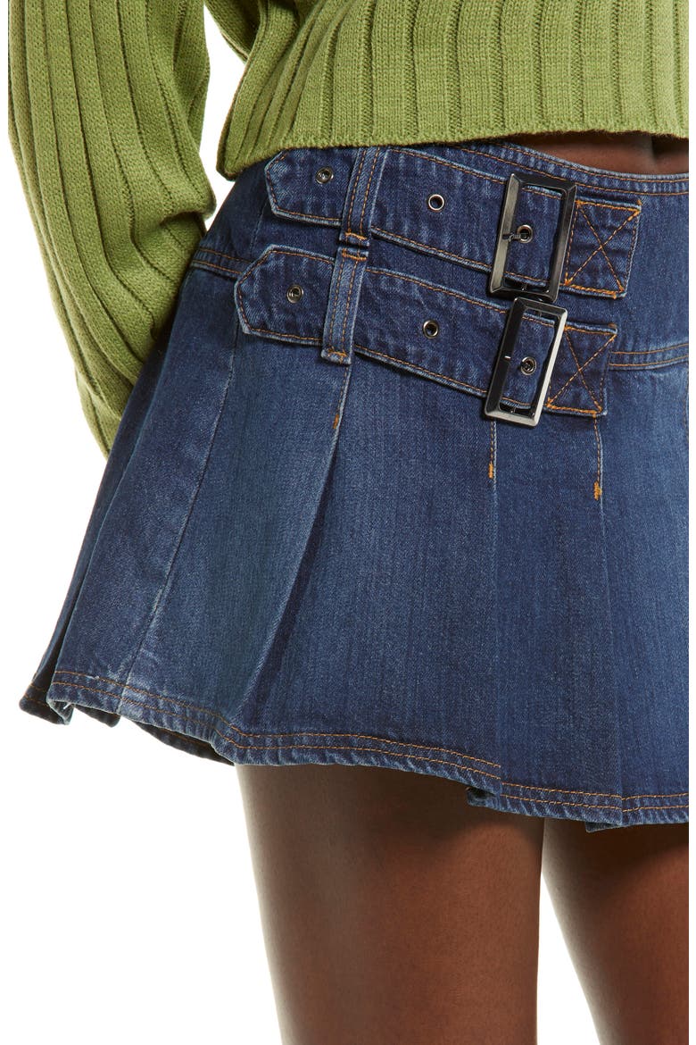 Buckle Denim Miniskirt, Alternate, color, DENIM