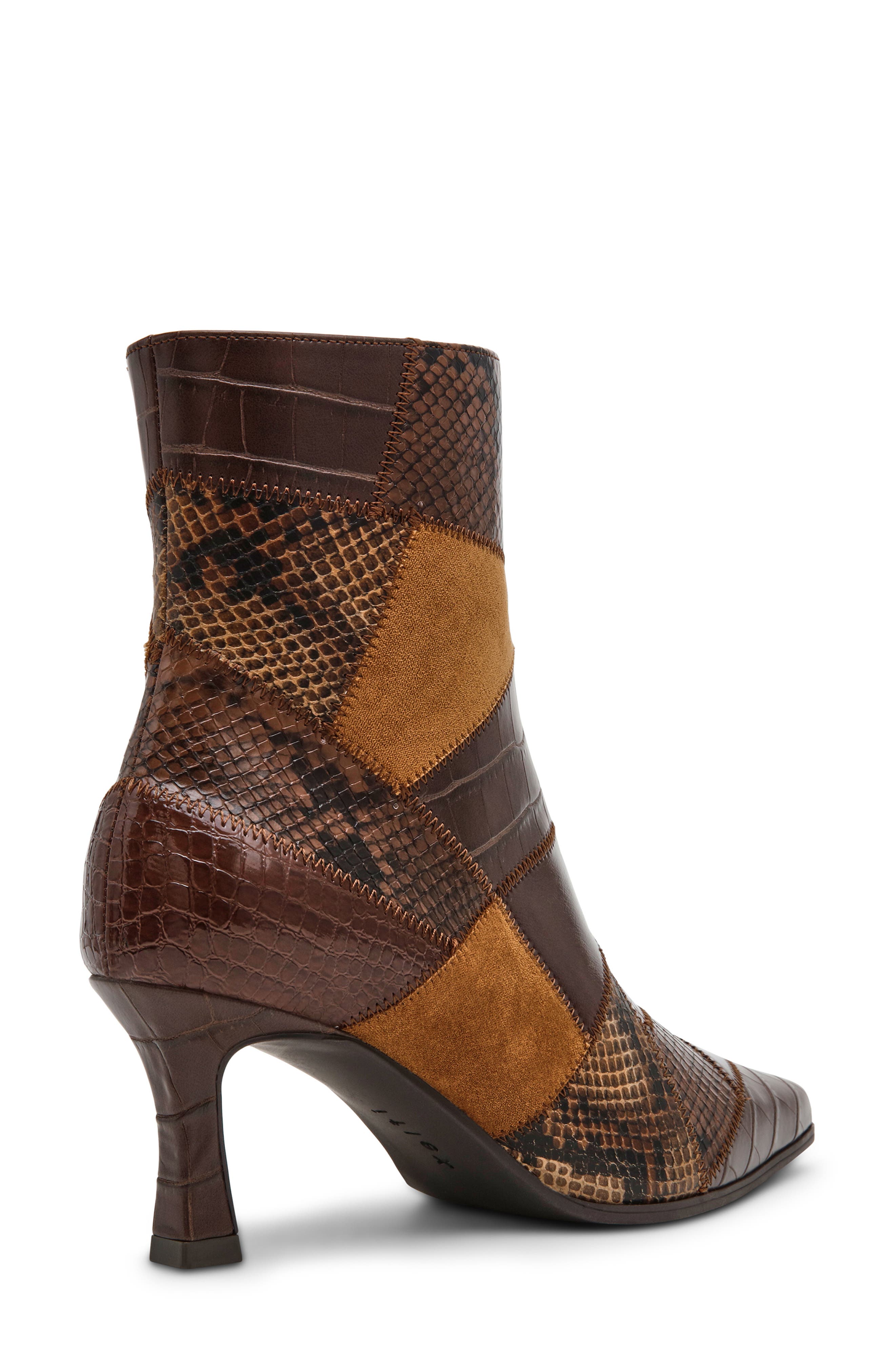 Cosia Pointed Toe Faux Leather Bootie, Alternate, color, BROWN PATCHWORK