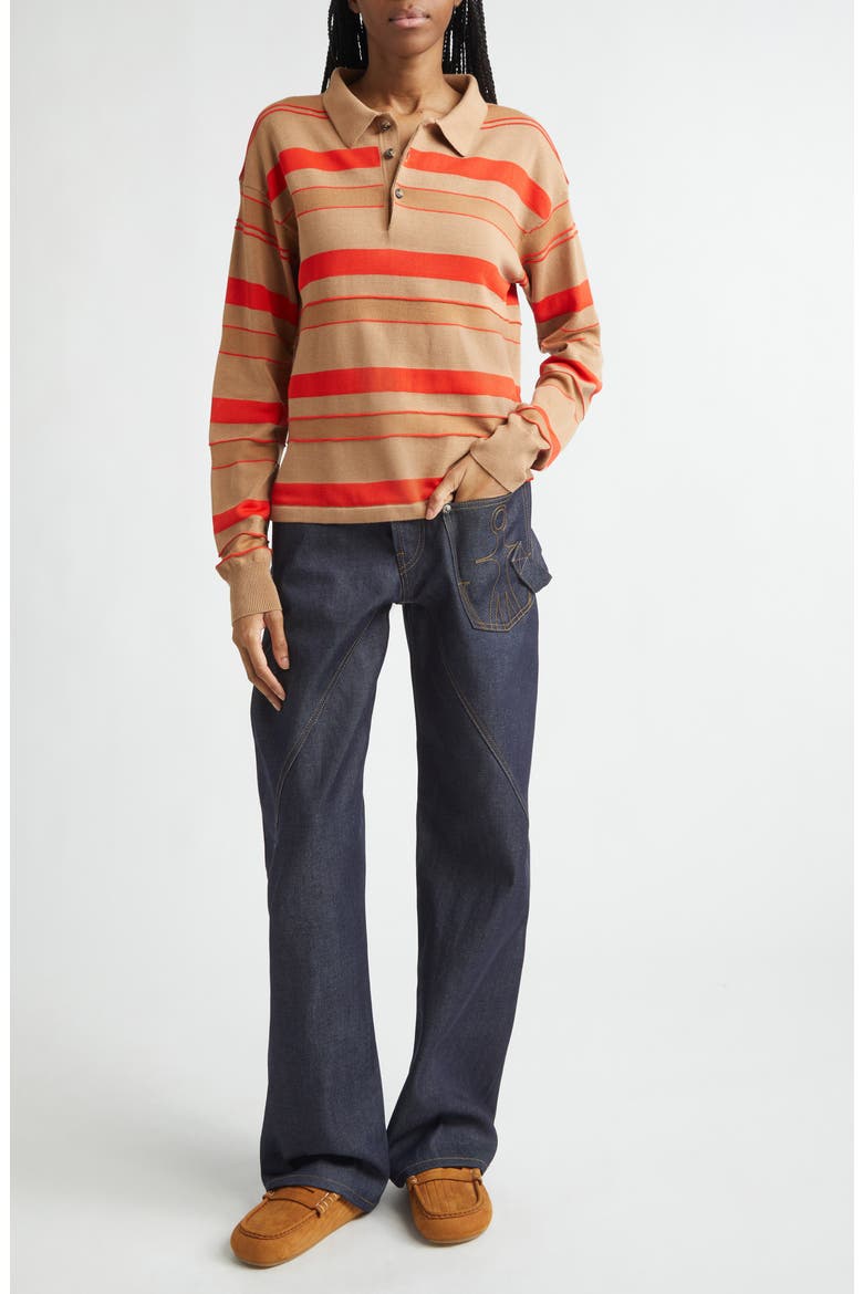 Stripe Cotton & Wool Blend Rugby Polo, Alternate, color, BISCUIT