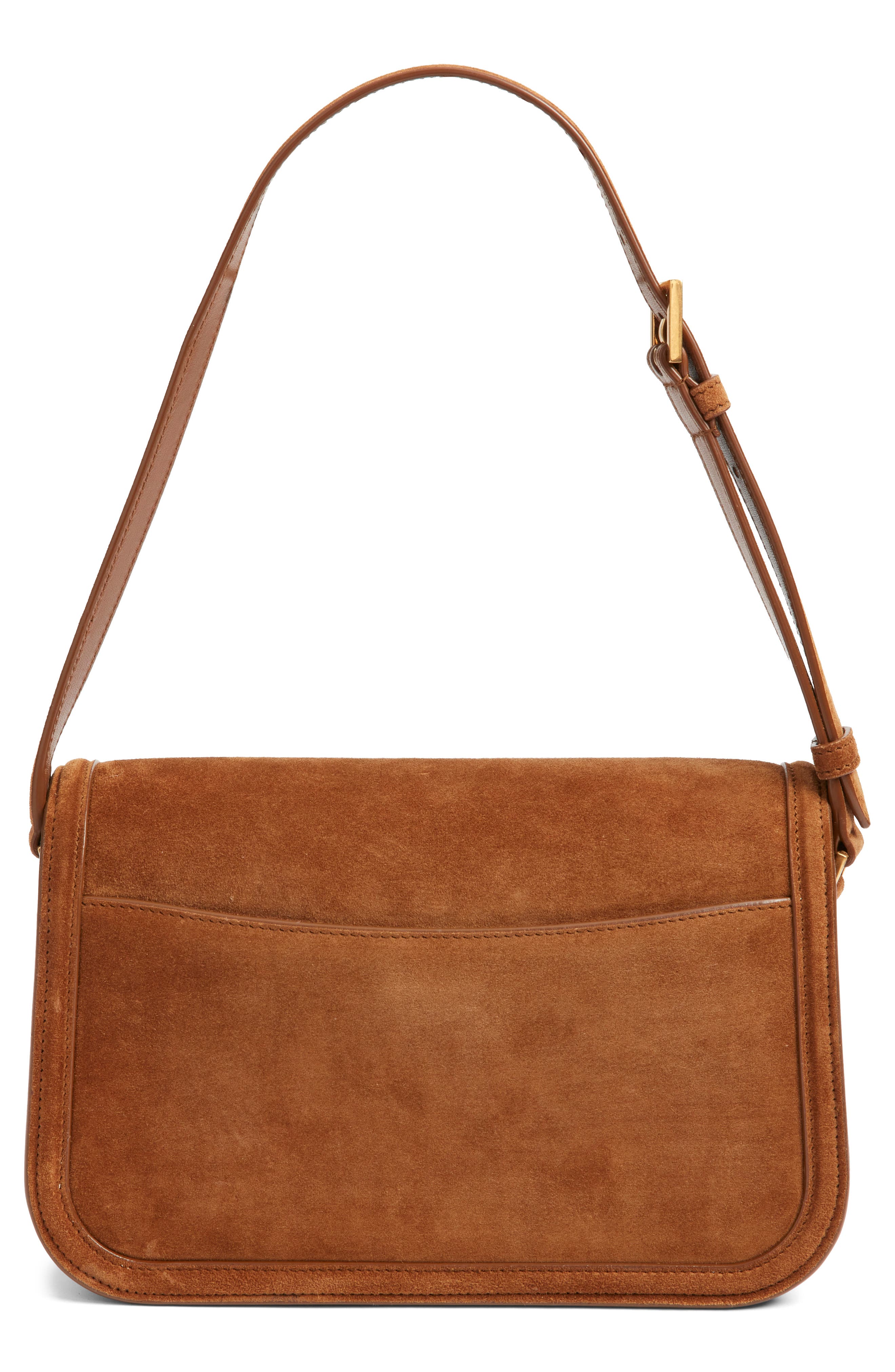 Saint Laurent Medium Solferino Suede Shoulder Bag, Alternate, color, Caramel Cognac
