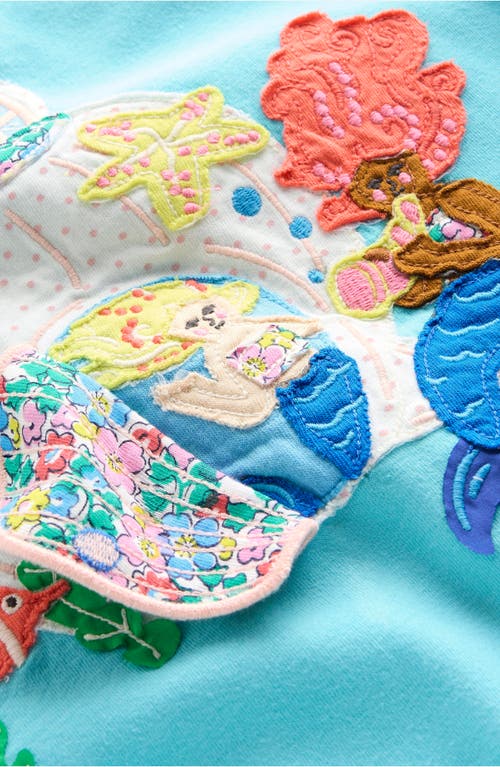 Mini Boden Kids' Undersea Appliqué Lift The Flap Cotton Graphic T-shirt In Aquamarine Blue Mermaid