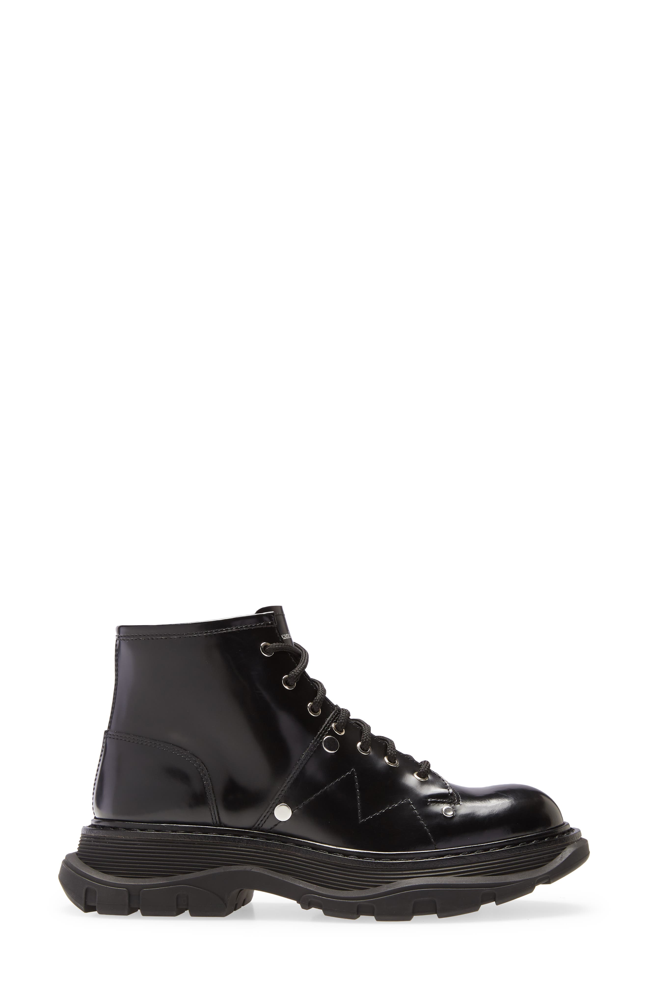 Alexander McQueen Lace-Up Lug Sole Hiker Boot, Alternate, color, BLACK SILVER