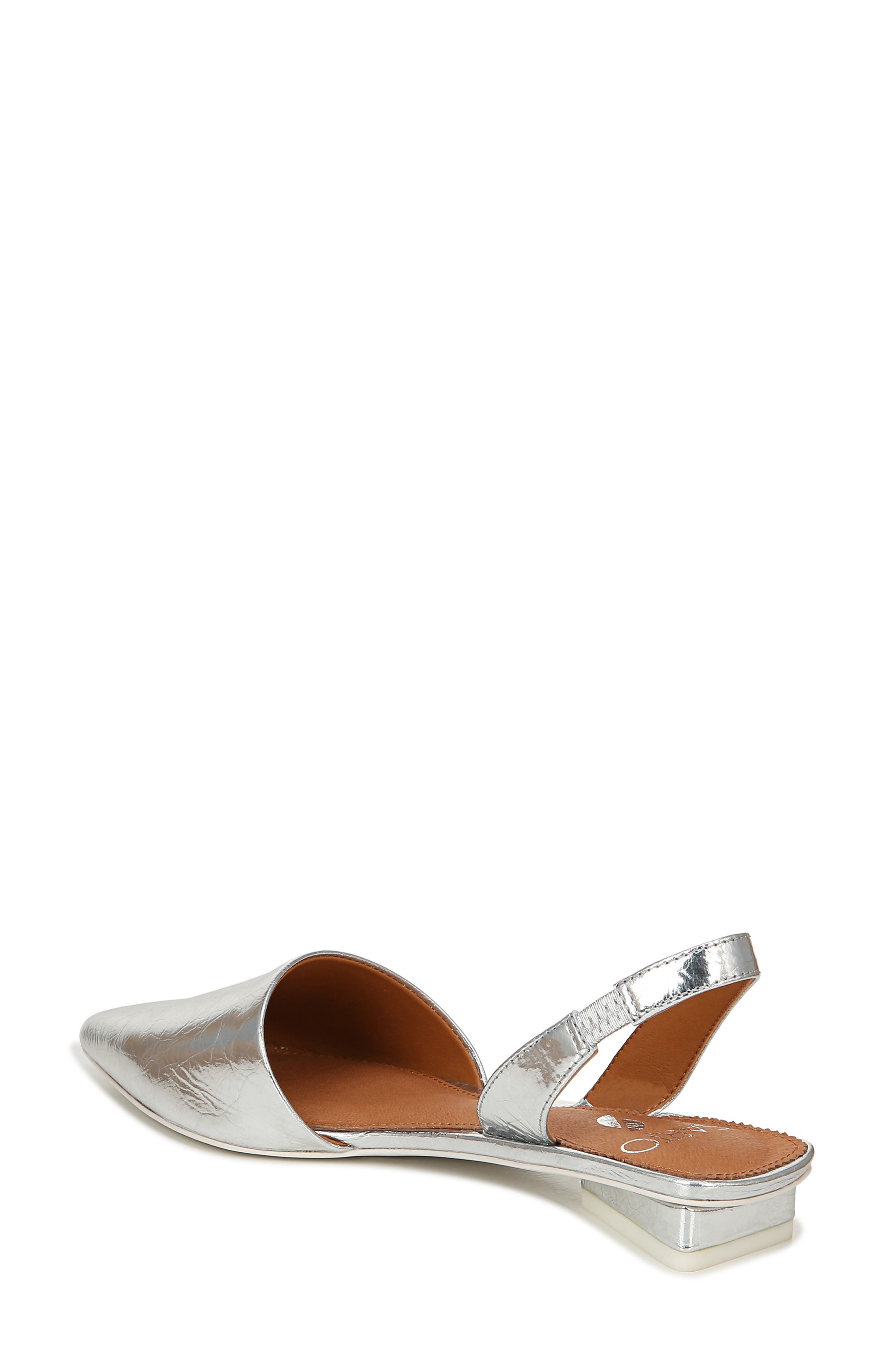 Pointed Toe Slingback Flat, Alternate, color, SILVER LEATHER