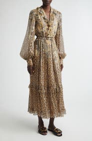 Etro Silk Blend Metallic Plissé Maxi Dress