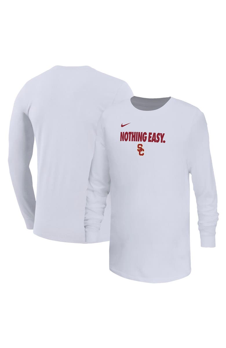 Nike Youth Nike White USC Trojans 2025 On-Court Bench Long Sleeve T-Shirt, Alternate, color, 