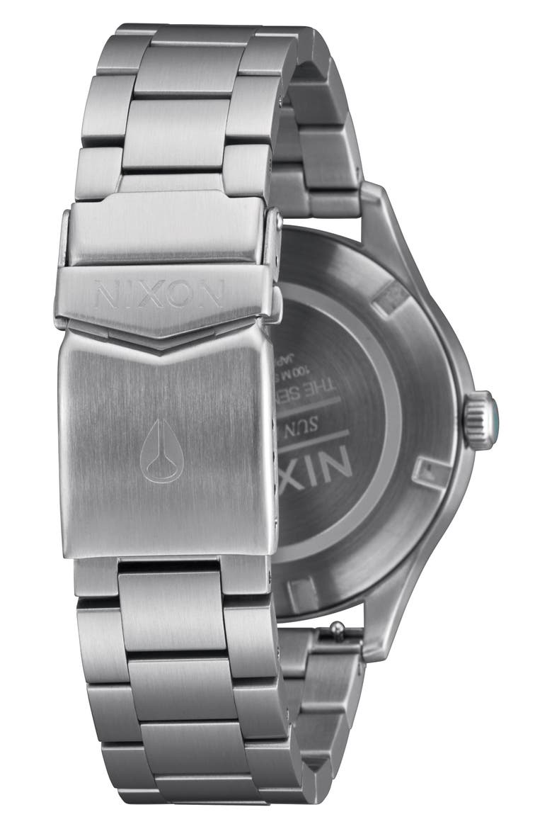 Sentry Solar Leather Strap Watch, 40mm, Alternate, color, SILVER / JASPER