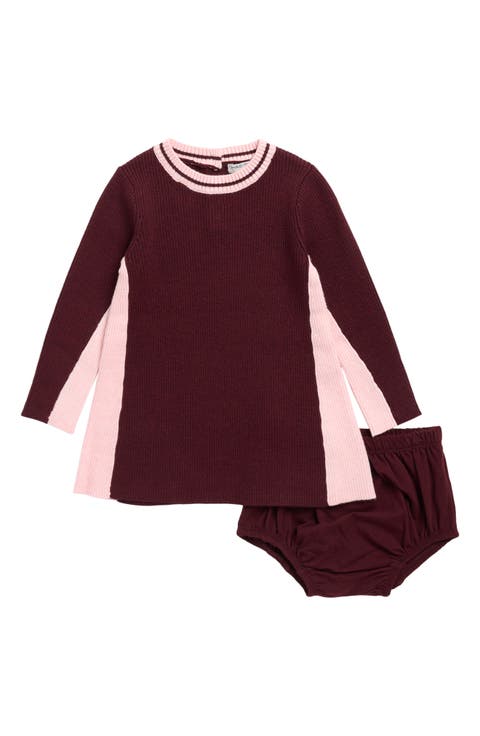 Kids' Colorblock Ribbed Sweater Skater Dress & Bloomers Set