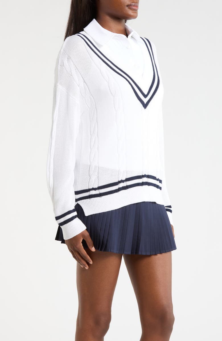 MPG Club Stripe Sweater, Alternate, color, Brilliant White/ Navy Blazer