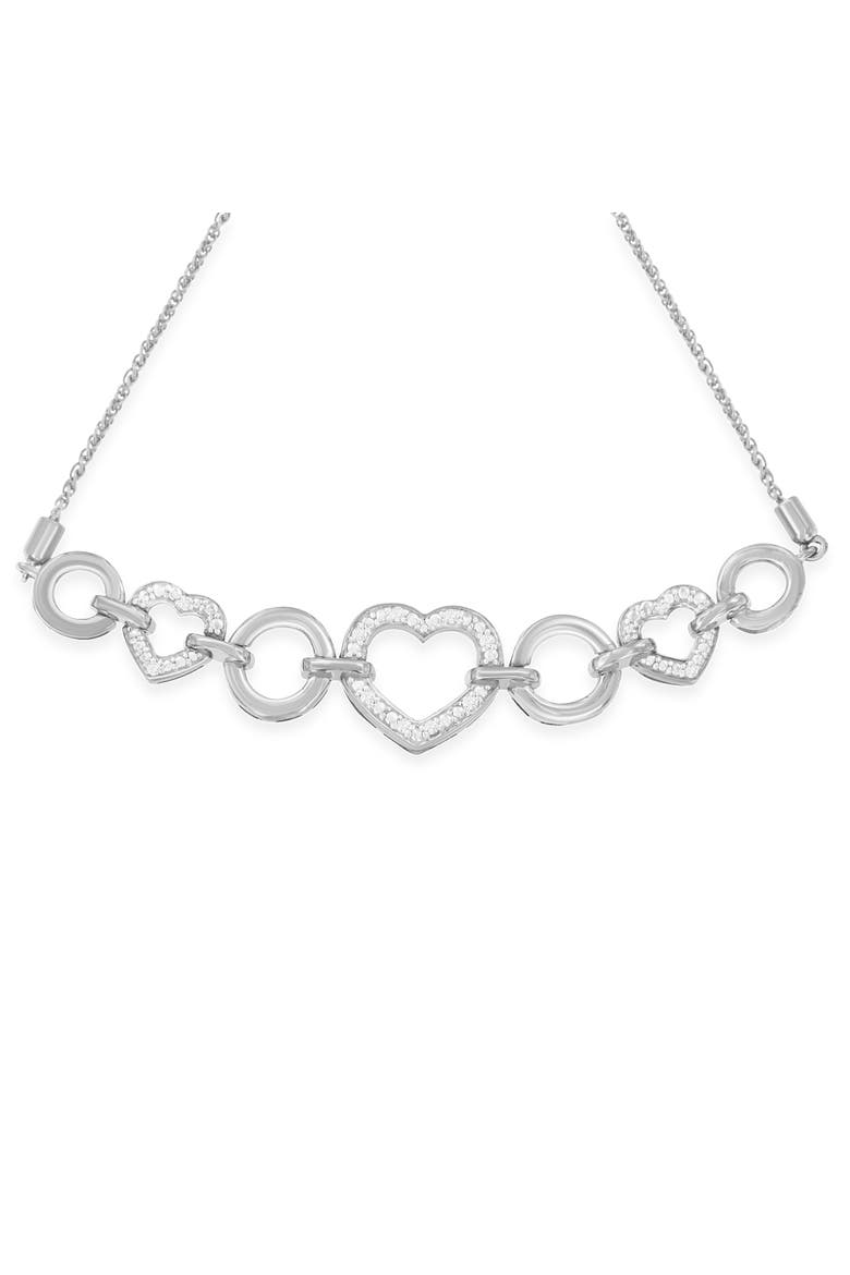 Silver Diamond Accent Interlinking Triple Heart Adjustable Bolo Bracelet, Alternate, color, White