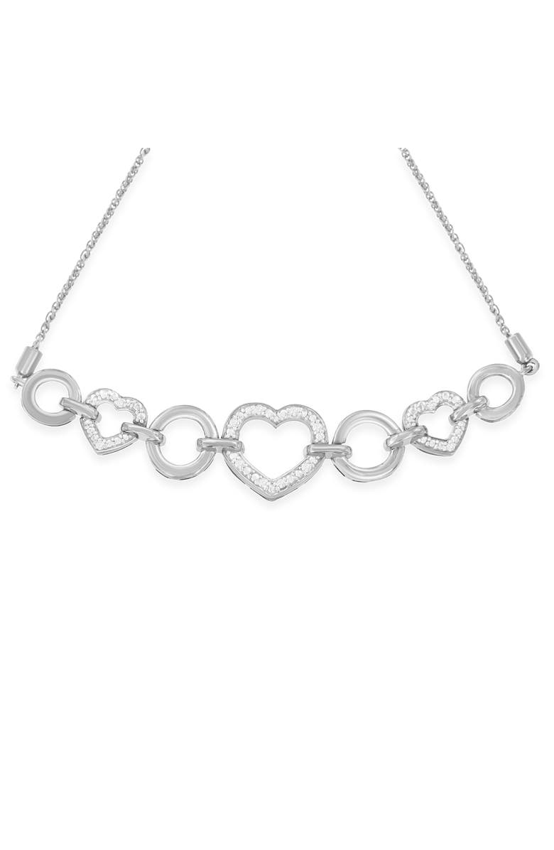 Haus of Brilliance Silver Diamond Accent Interlinking Triple Heart Adjustable Bolo Bracelet, Alternate, color, White