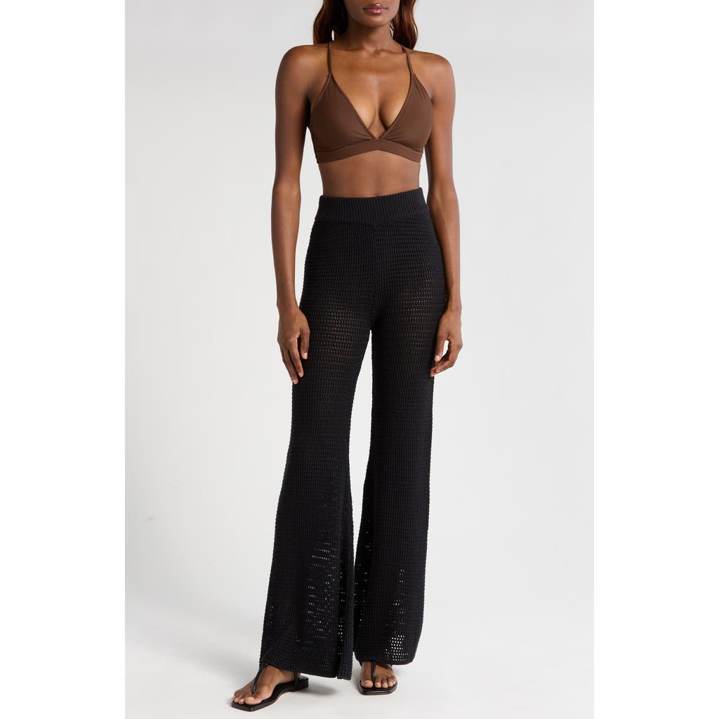 Elan Crochet Wide Leg Cover-up Pants In Black