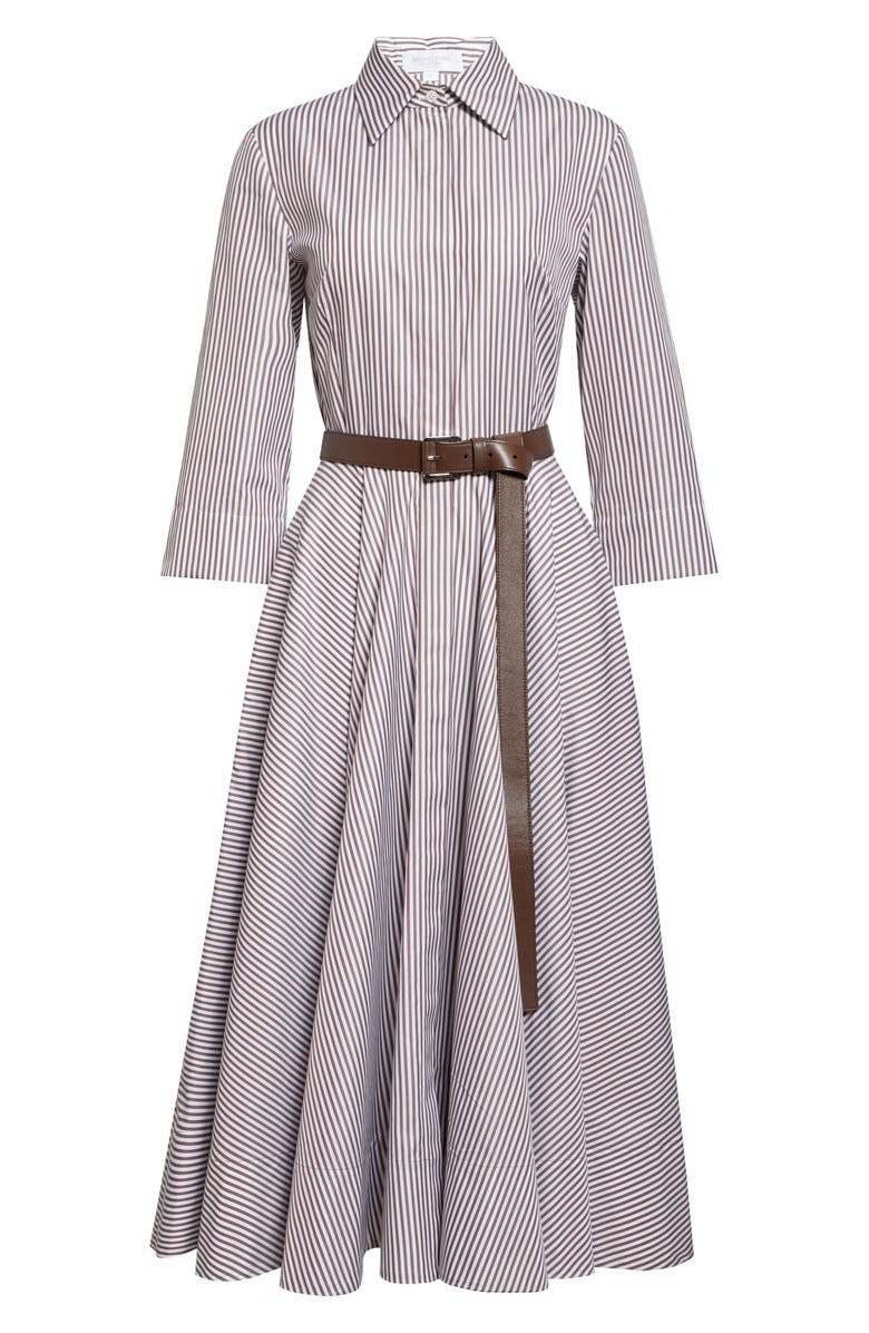 Michael Kors Collection Stripe Cotton Poplin Belted Shirtdress, Alternate, color, Mocha/ Optic White