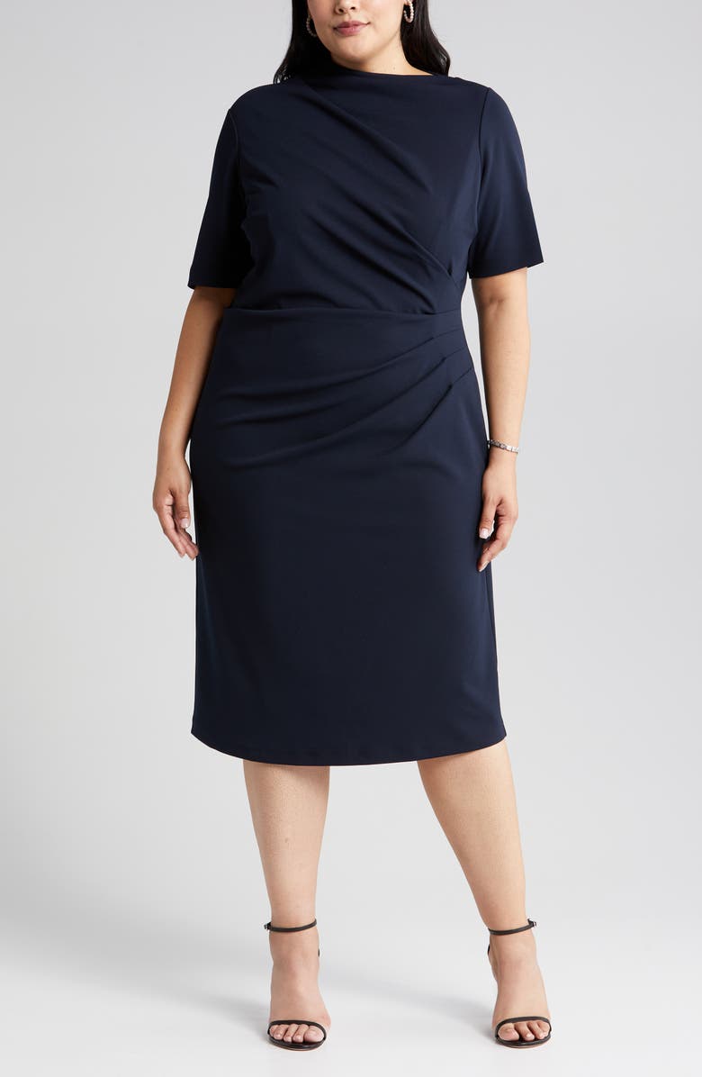 Maggy London Drape Midi Sheath Dress, Alternate, color, 