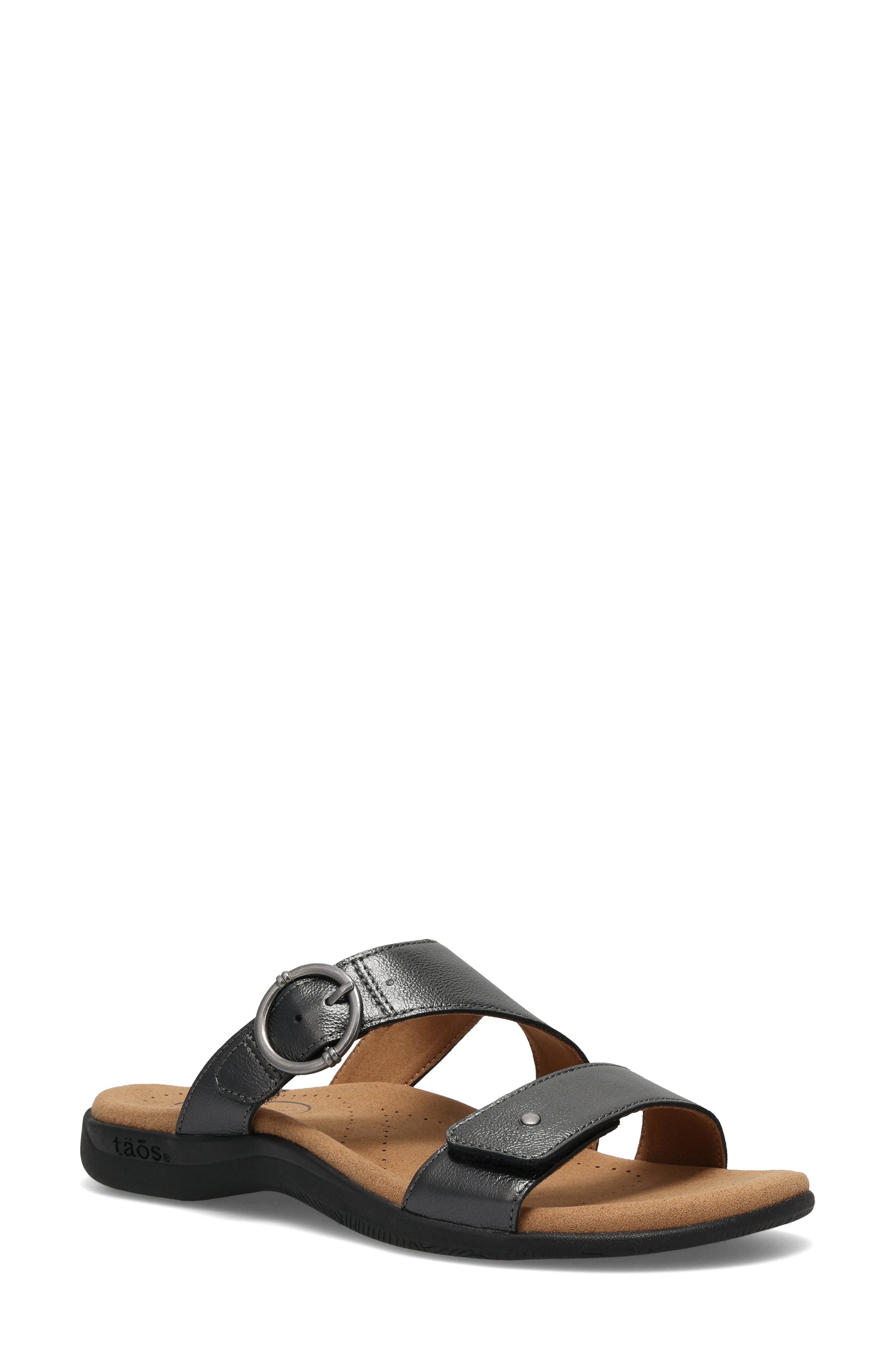 Taos Westside Slide Sandal, Main, color, Black Metallic