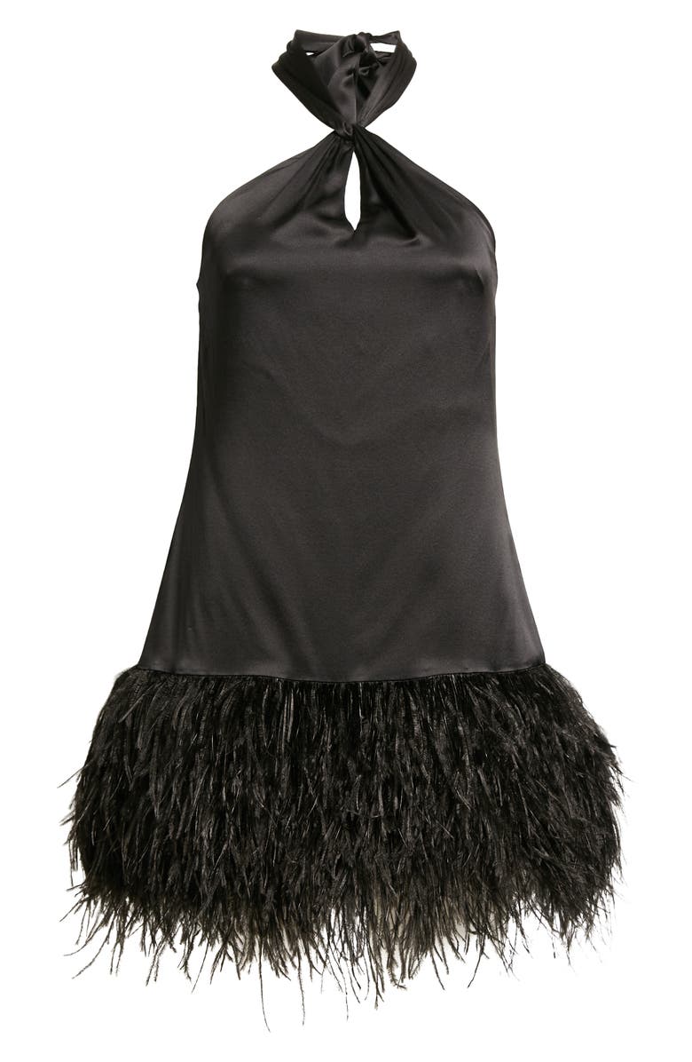 Cinq à Sept Barb Feather Hem Silk Halter Dress, Alternate, color, 