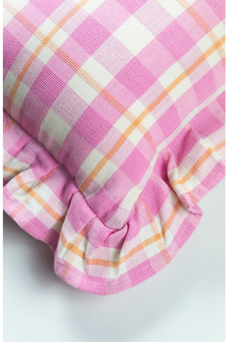 Handwoven Classic Gingham Ruffle Cotton Throw Pillow, Alternate, color, Pink