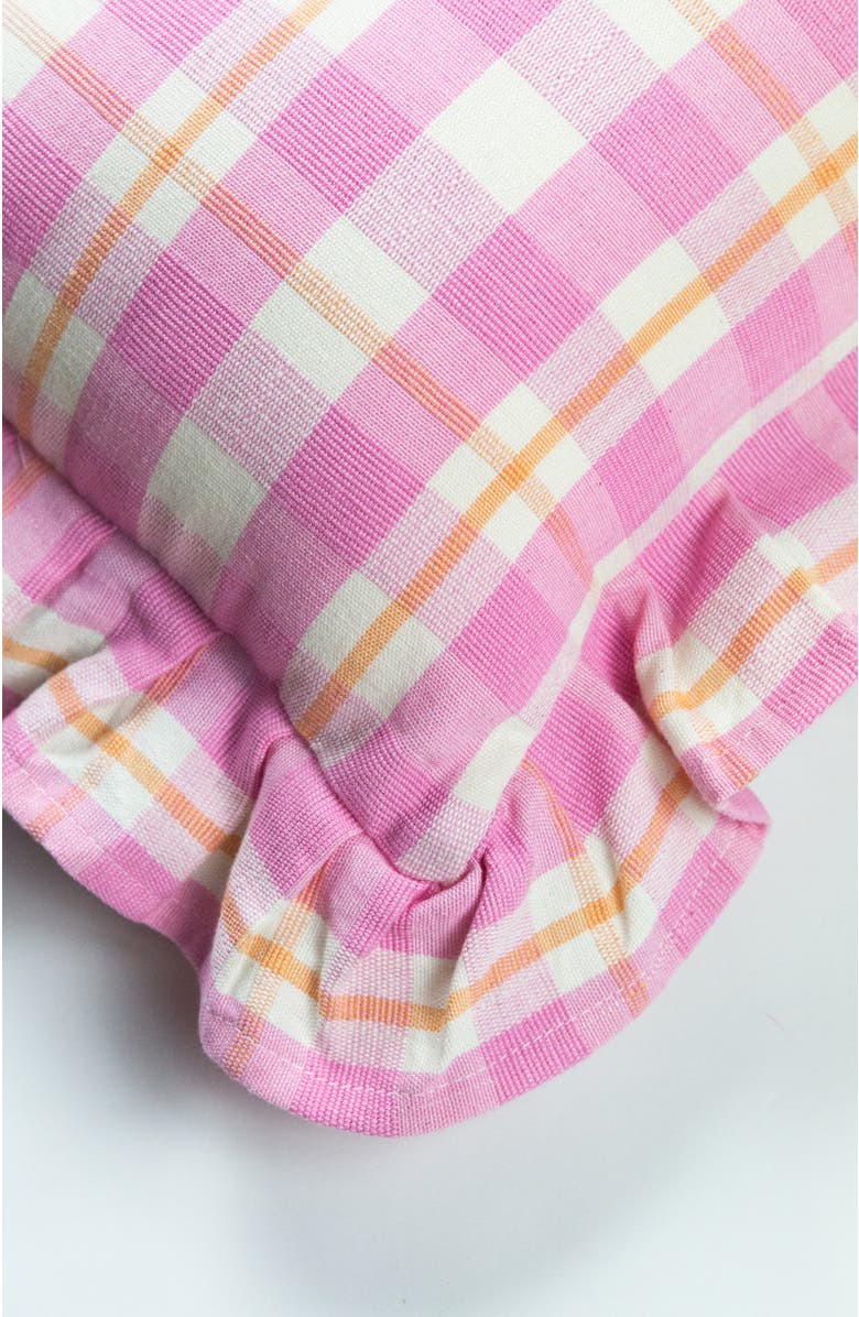 Archive New York Handwoven Classic Gingham Ruffle Cotton Throw Pillow, Alternate, color, Pink