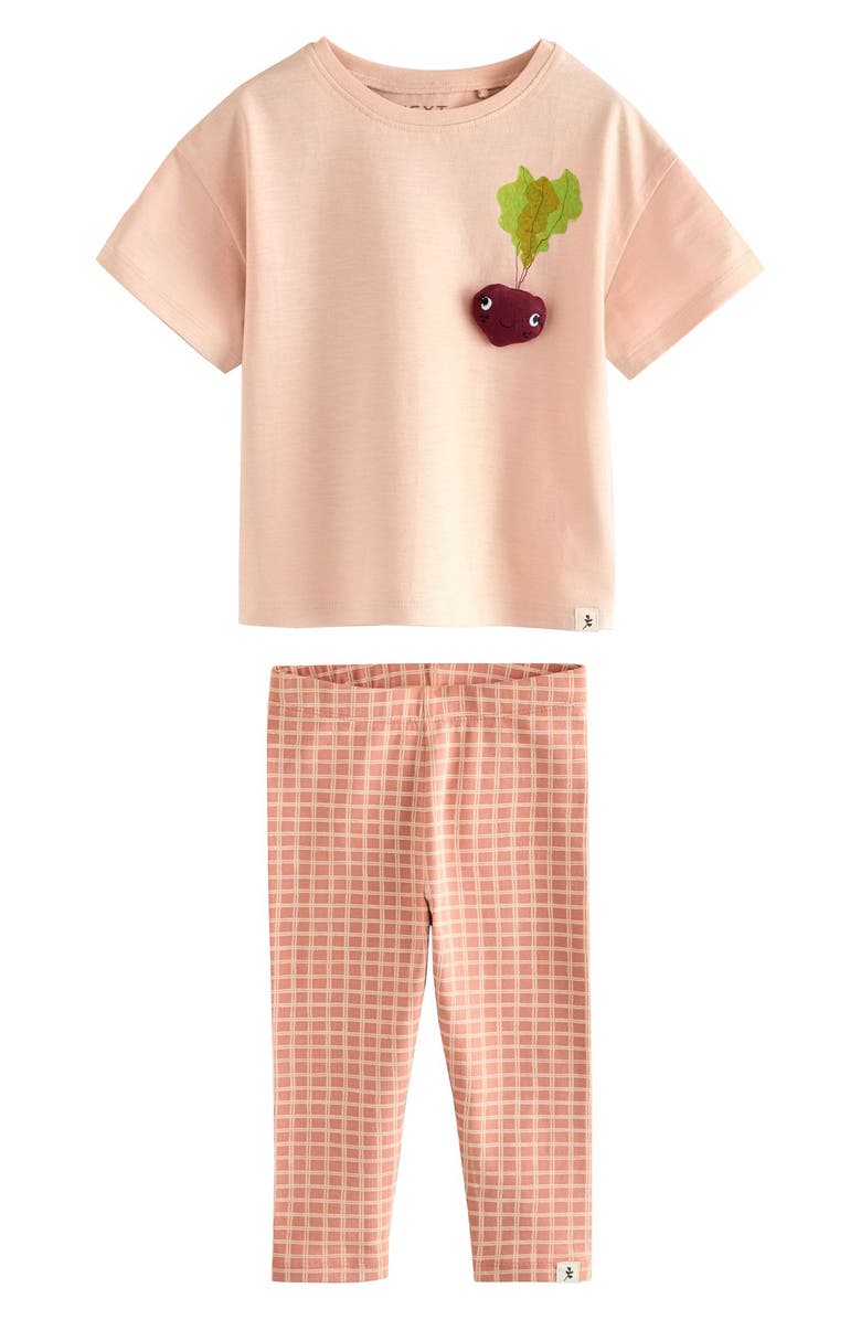 NEXT Kids' Vegetables Cotton Graphic T-Shirt & Check Leggings Set, Main, color, Pink