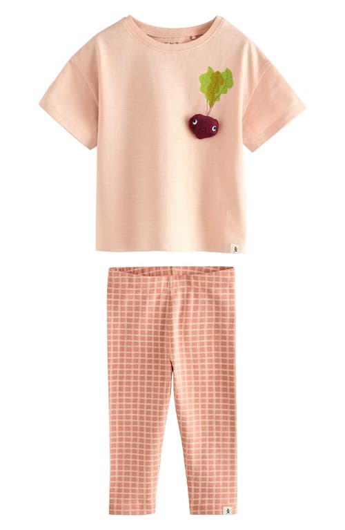Next Babies'  Kids' Vegetables Cotton Graphic T-shirt & Check Leggings Set In Pink