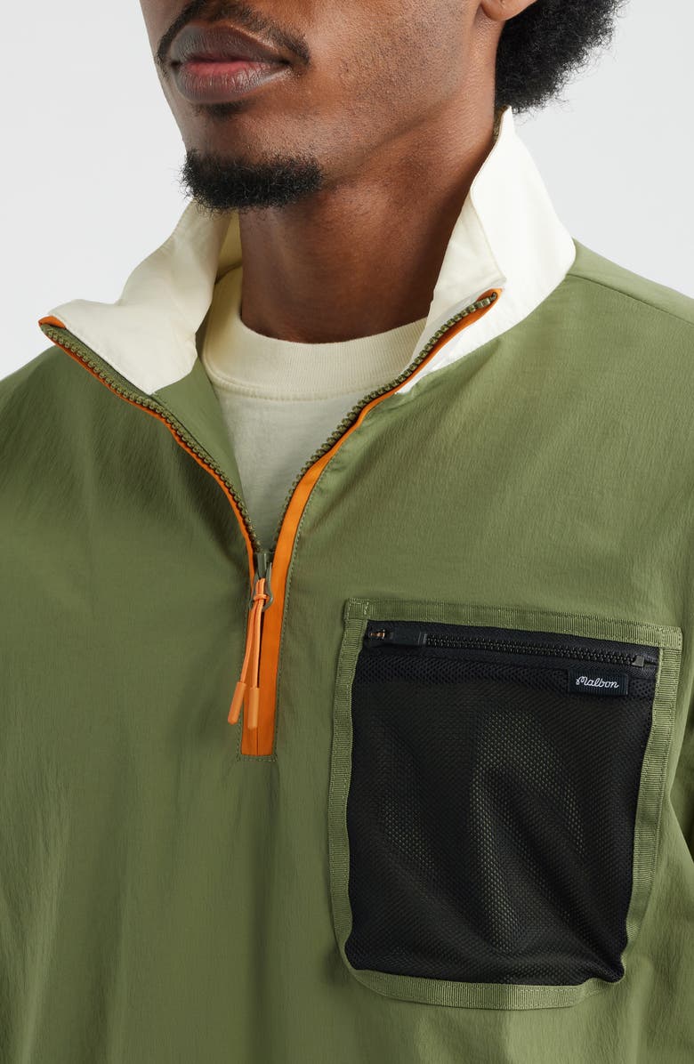 Malbon Golf Cascade Colorblock Quarter Zip Windshirt Pullover, Alternate, color, Olivine