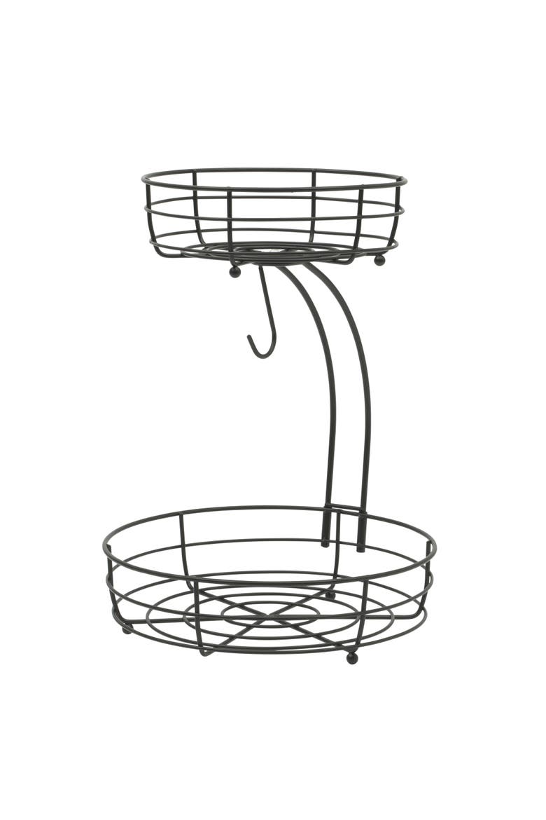 Harvest Season Two-Tier Metal Fruit Basket with Banana Hanger, Main, color, Black - 2 Tier