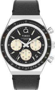 Timex® Q Timex Chronograph Leather Strap Watch, 40mm