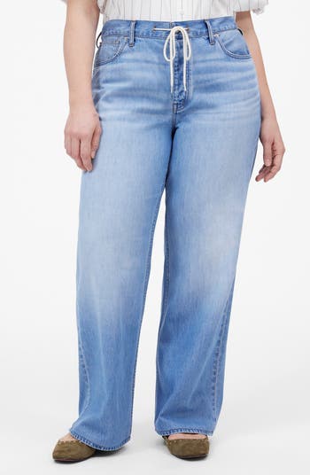 Airy Denim Drawstring Waist Low Slung Baggy Jeans