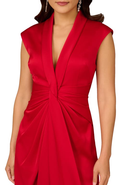 Aidan Mattox Crepe Back Satin Midi Dress In Red