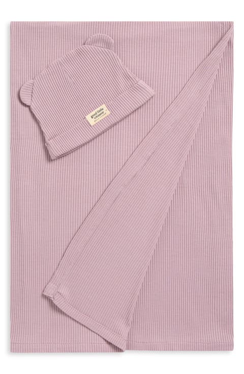 Rib Swaddle Blanket 
Hat Set