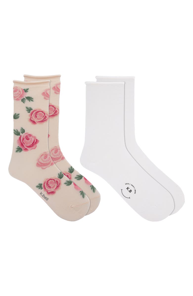 K Bell Socks Rose Blooms Assorted 2-Pack Crew Socks, Main, color, Asst