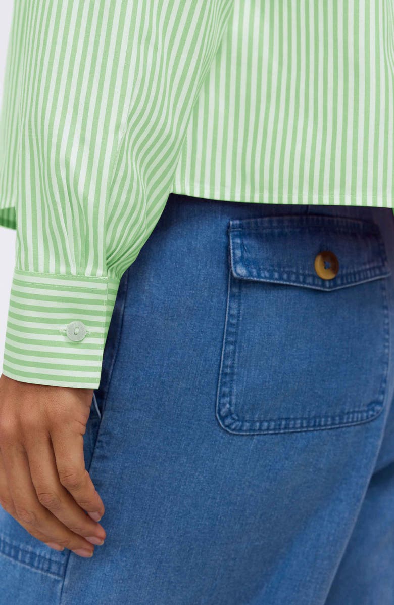 Foxcroft Jodie Stripe Cotton Button-Up Shirt, Alternate, color, Mojito Green/ White