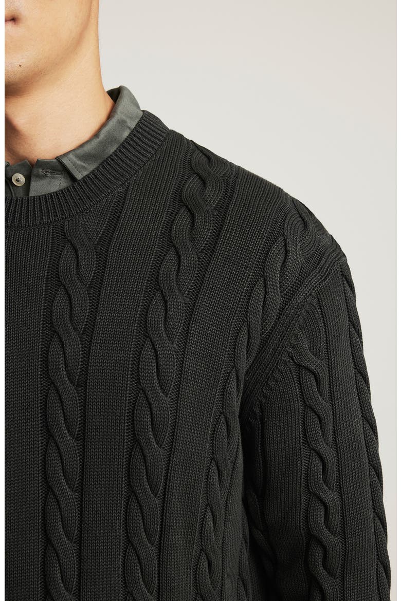 Heavyweight Cabled Cotton Crewneck Sweater, Alternate, color, FROST GRAY