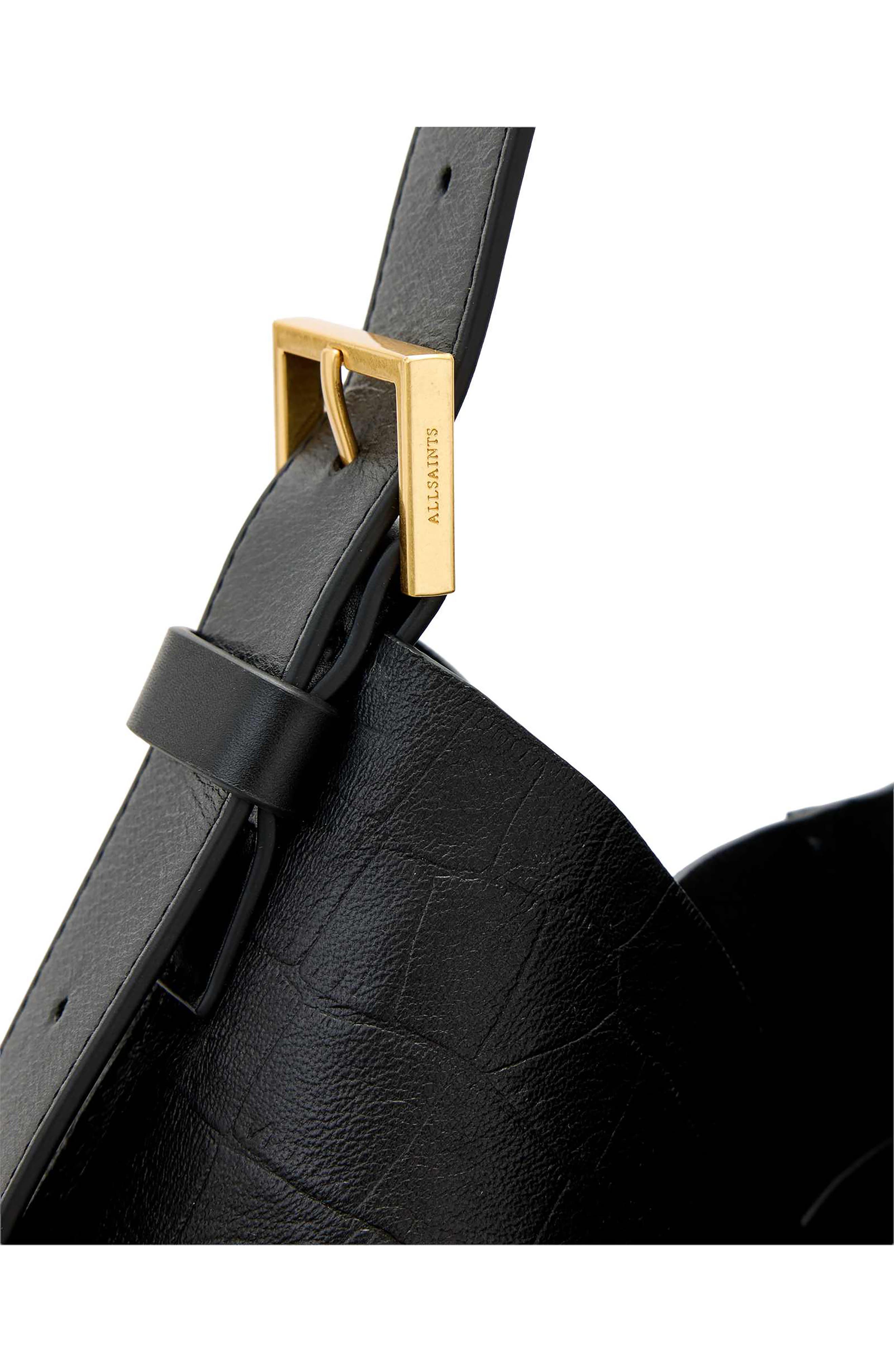 Asha Croc Embossed Leather Shoulder Bag, Alternate, color, BLACK