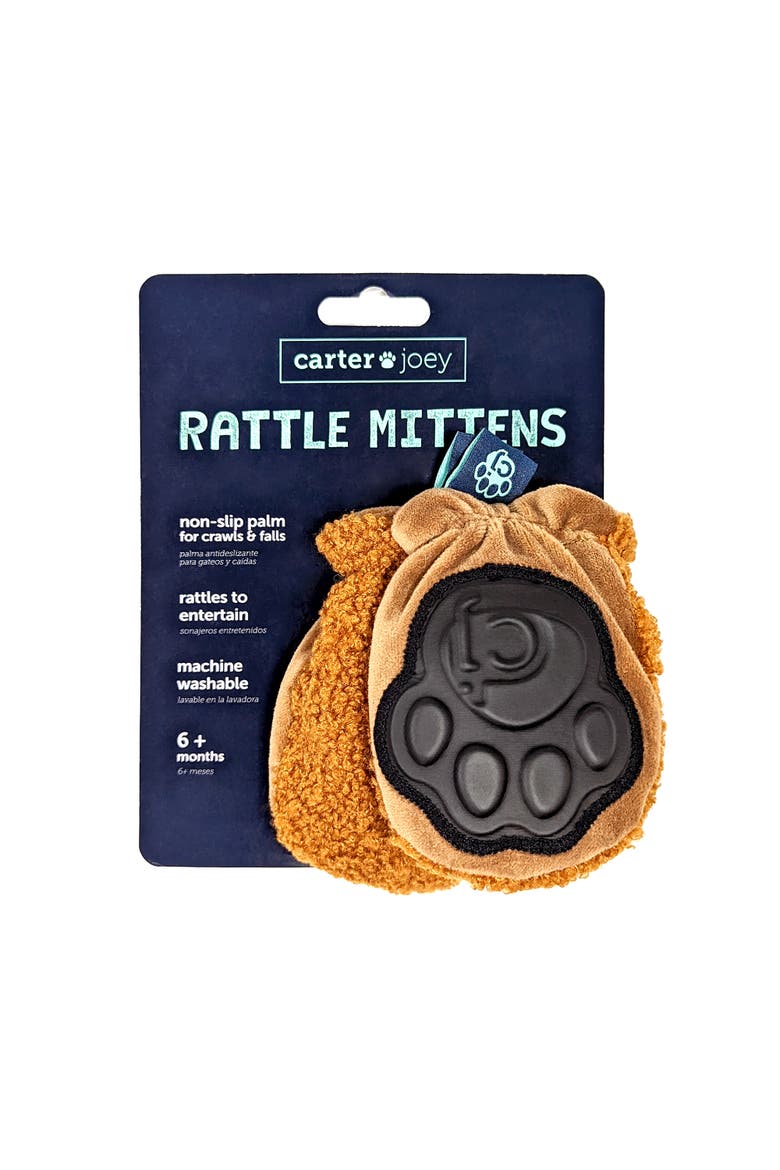 Rattle Mittens Baby Faux Fur Rattle & Teething Mitten Toy, Alternate, color, Brown