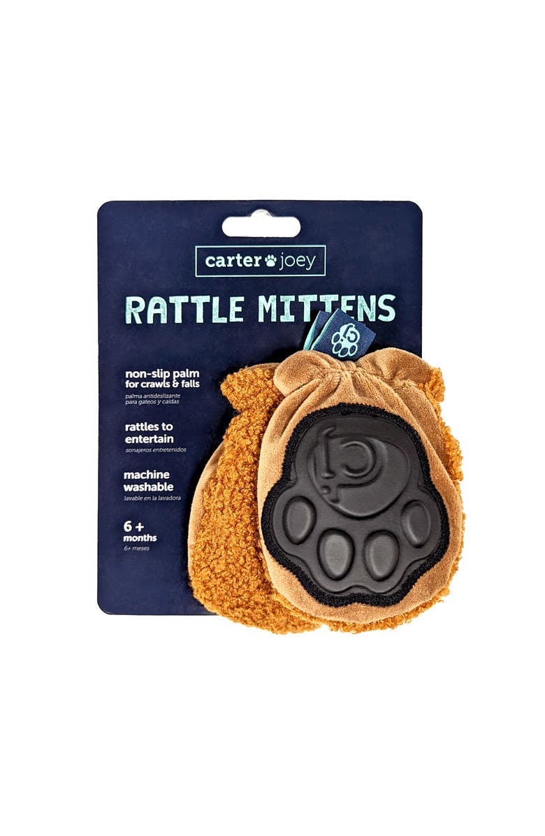 carter joey Rattle Mittens Baby Faux Fur Rattle & Teething Mitten Toy, Alternate, color, Brown