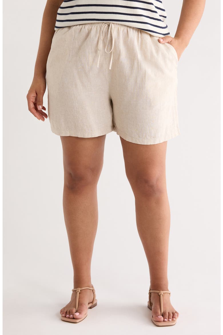 Linen Blend Drawstring Shorts, Main, color, FLAX