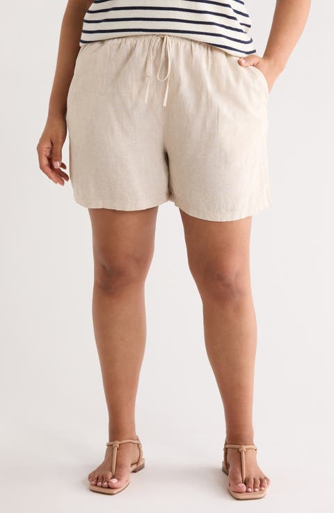 Linen Blend Drawstring Shorts (Plus)