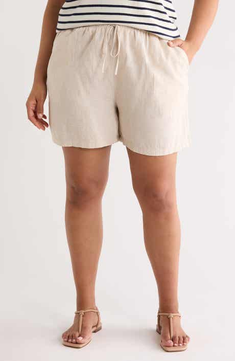 Linen Blend Drawstring Shorts