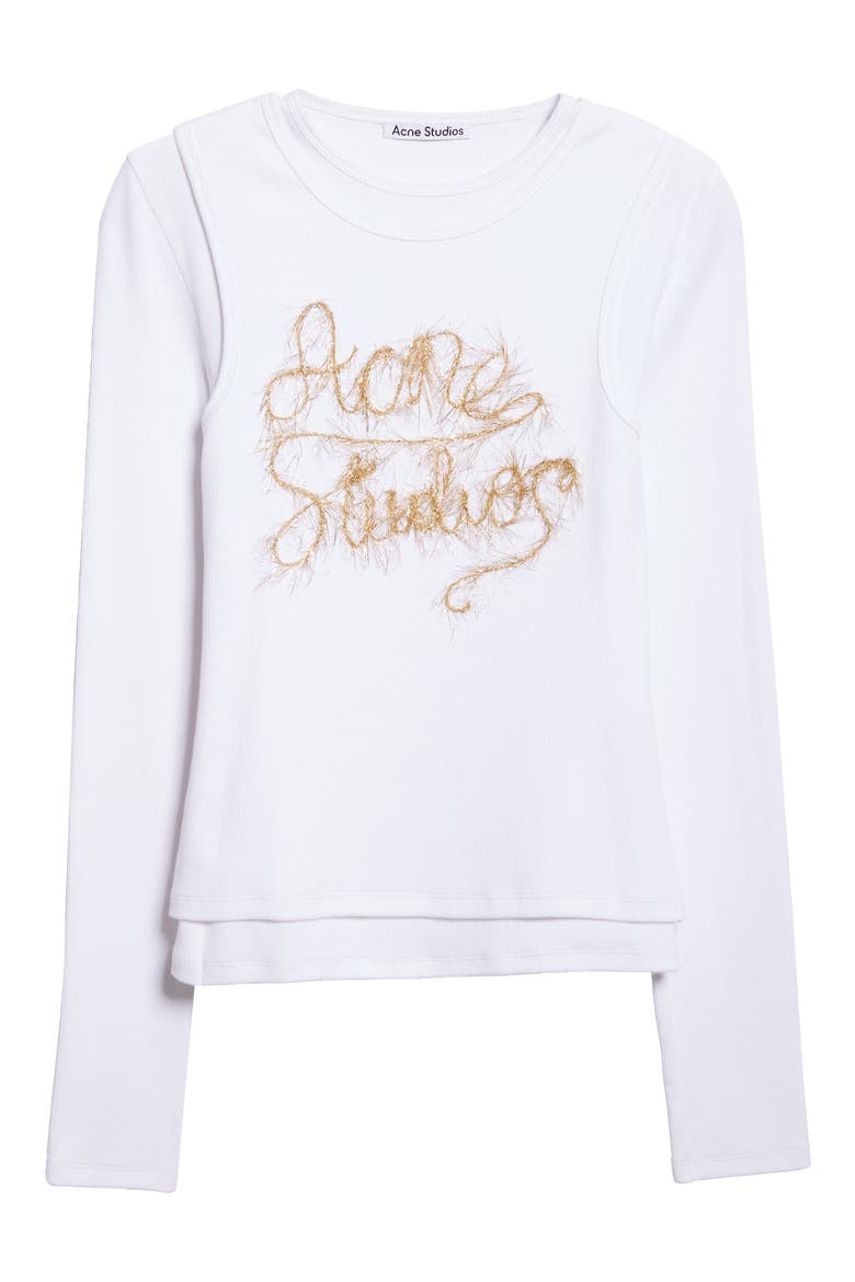Elga Tinsel Logo Rib Long Sleeve Layered T-Shirt, Alternate, color, OPTIC WHITE