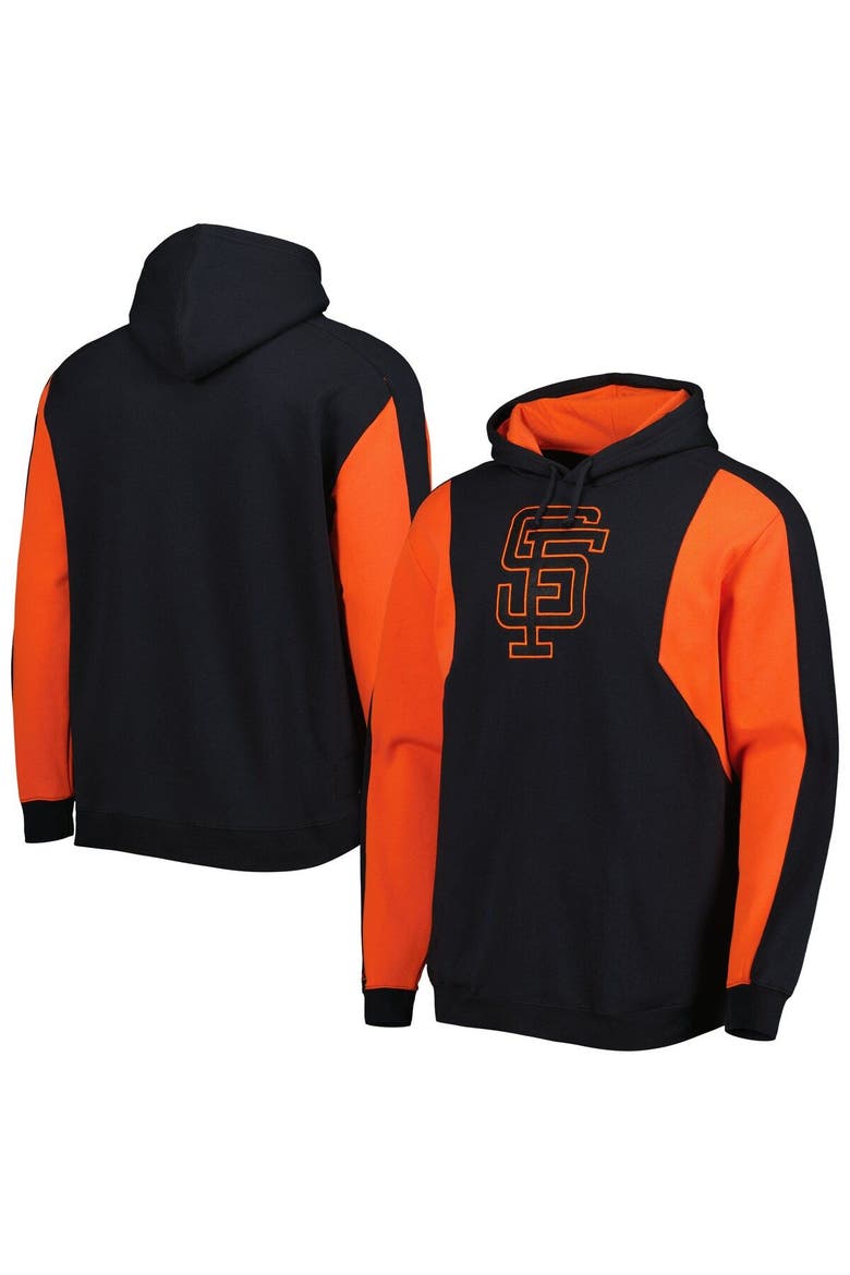 Men's Mitchell & Ness Black/Orange San Francisco Giants Colorblocked Fleece Pullover Hoodie, Main, color, Black