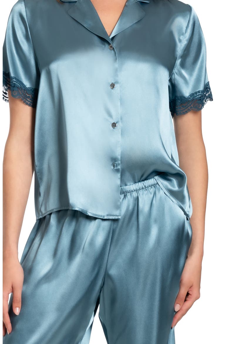Lace Trim Satin Pajamas, Alternate, color, MINERAL BLUE