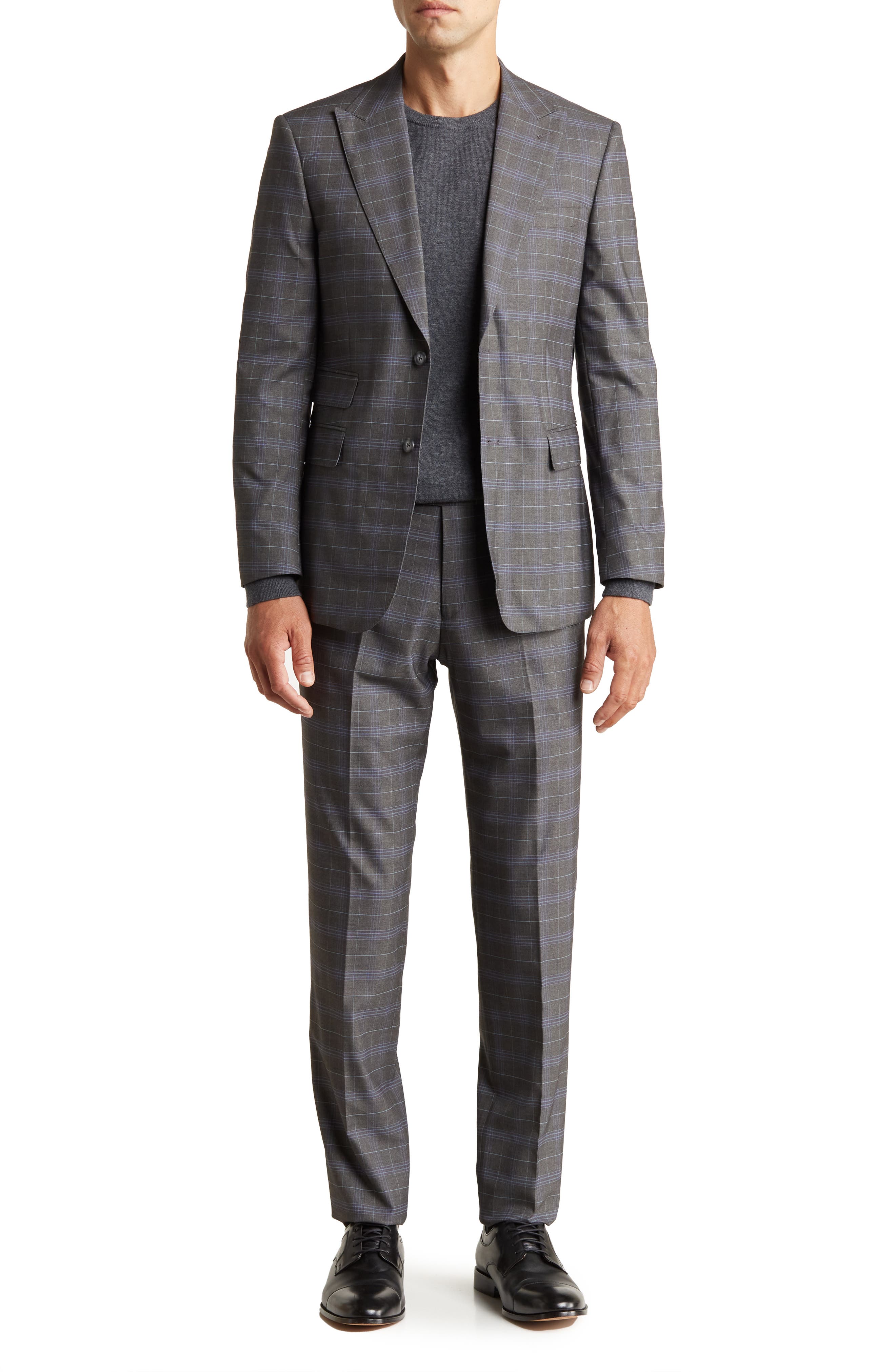 English Laundry Trim Fit Plaid Two-Button Suit