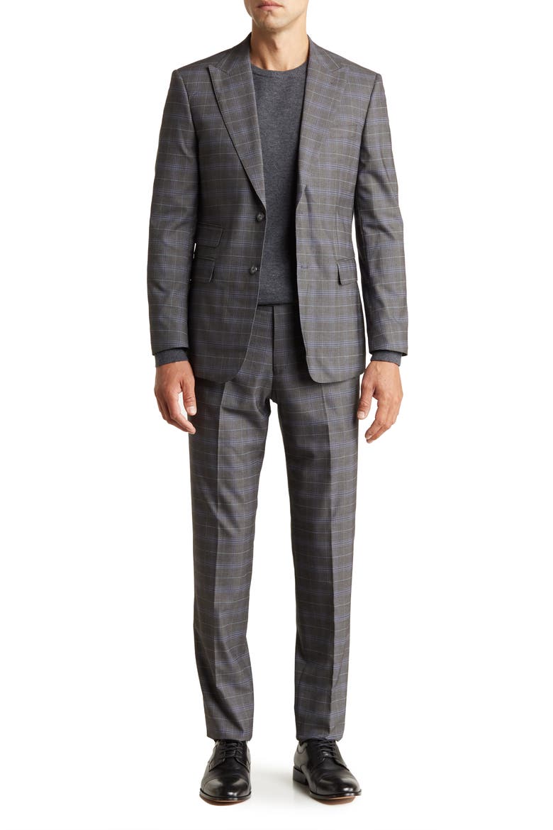 Trim Fit Plaid Two-Button Suit, Main, color, GRAY