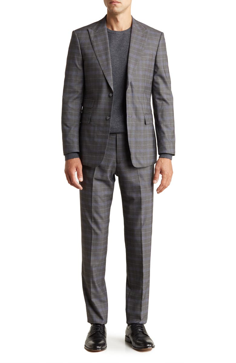 English Laundry Trim Fit Plaid Two-Button Suit, Main, color, Gray