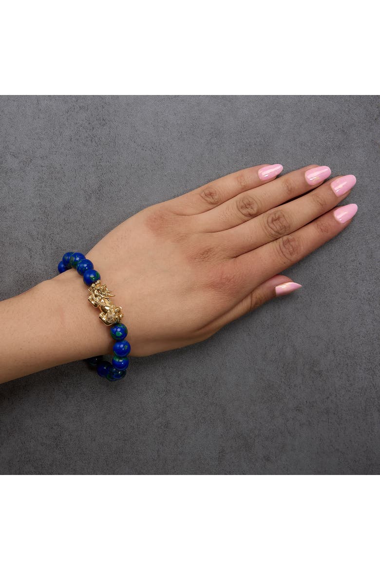 18K Yellow Gold Azurite Beaded Dragon Charm Bracelet, Alternate, color, Yellow Gold
