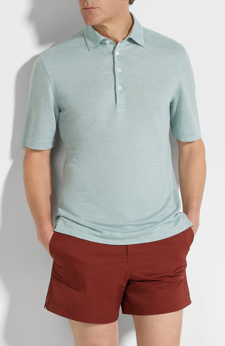 ZEGNA Linen Polo, Main, color, Bright Blue