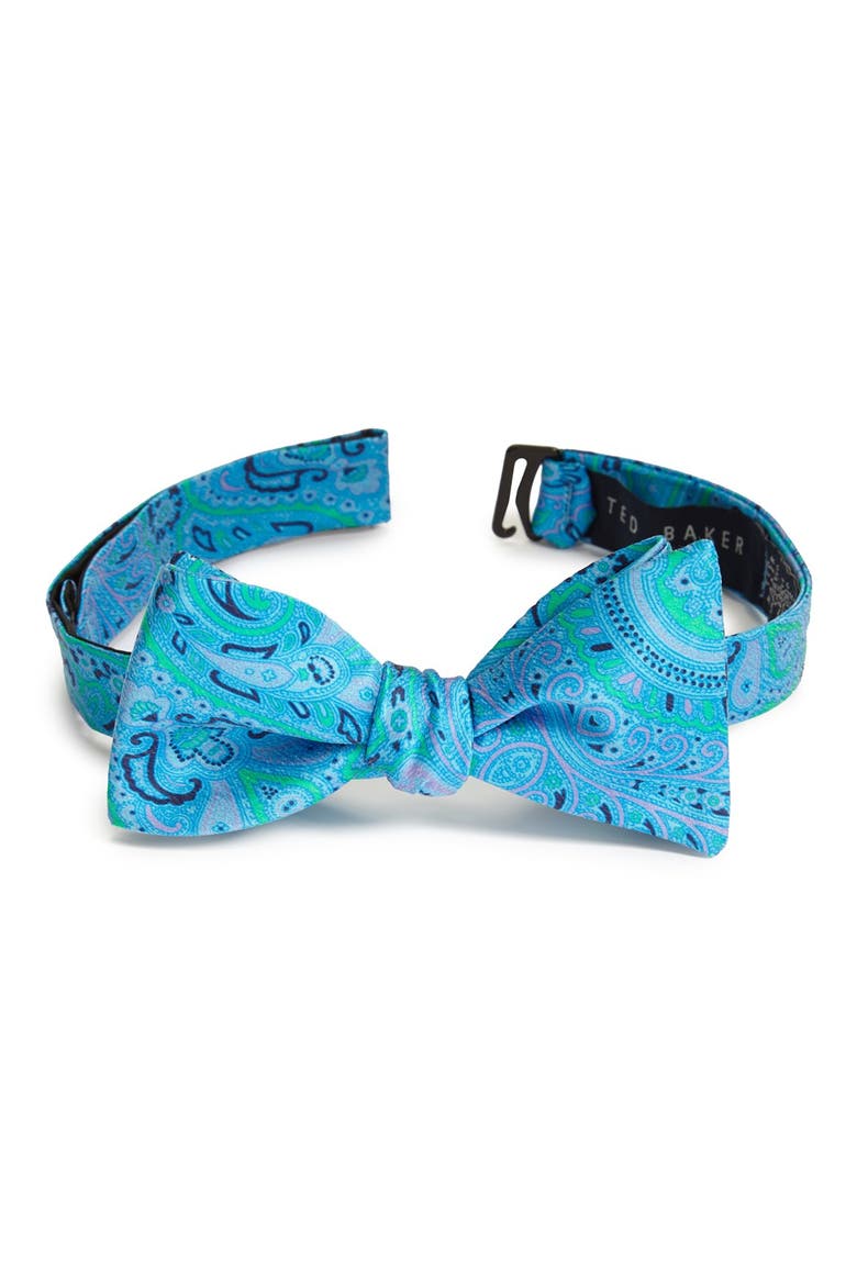 Paisley Silk Bow Tie, Main, color, BLUE/ GREEN